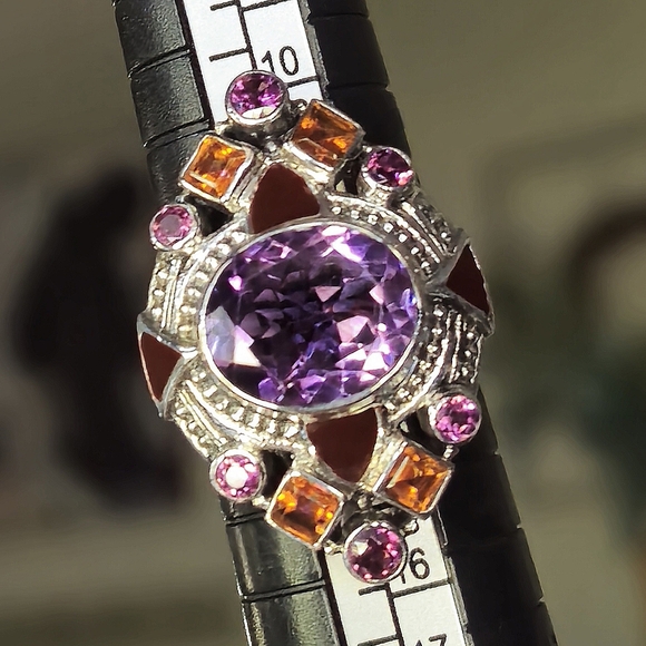 NICKY BUTLER 925 Sterling Silver Amethyst Topaz Rhodolite Designer Ring Sz 6 NWT - Picture 2 of 16